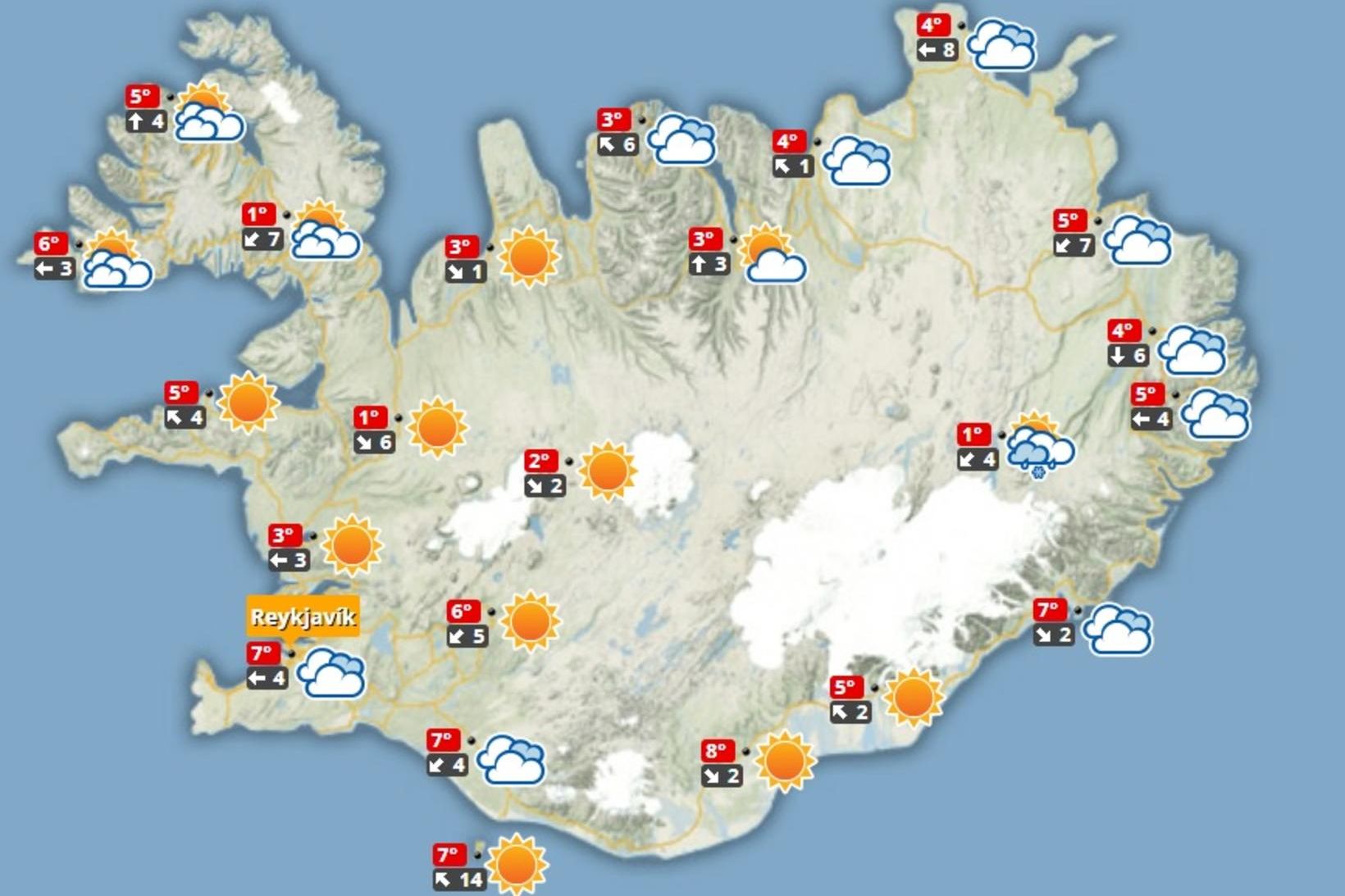 Spákortið í hádeginu í dag.