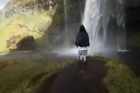 Justin Bieber at Seljalandsfoss waterfall in South Iceland.