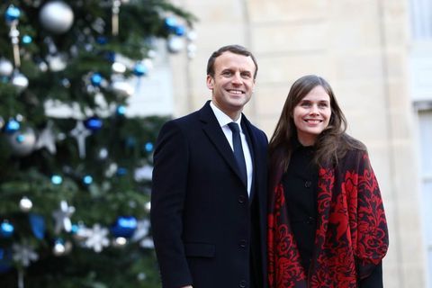 Emmanuel Macron, President of France, with Icelandic Prime Minister Katrín Jakobsdóttir in Paris yesterday.