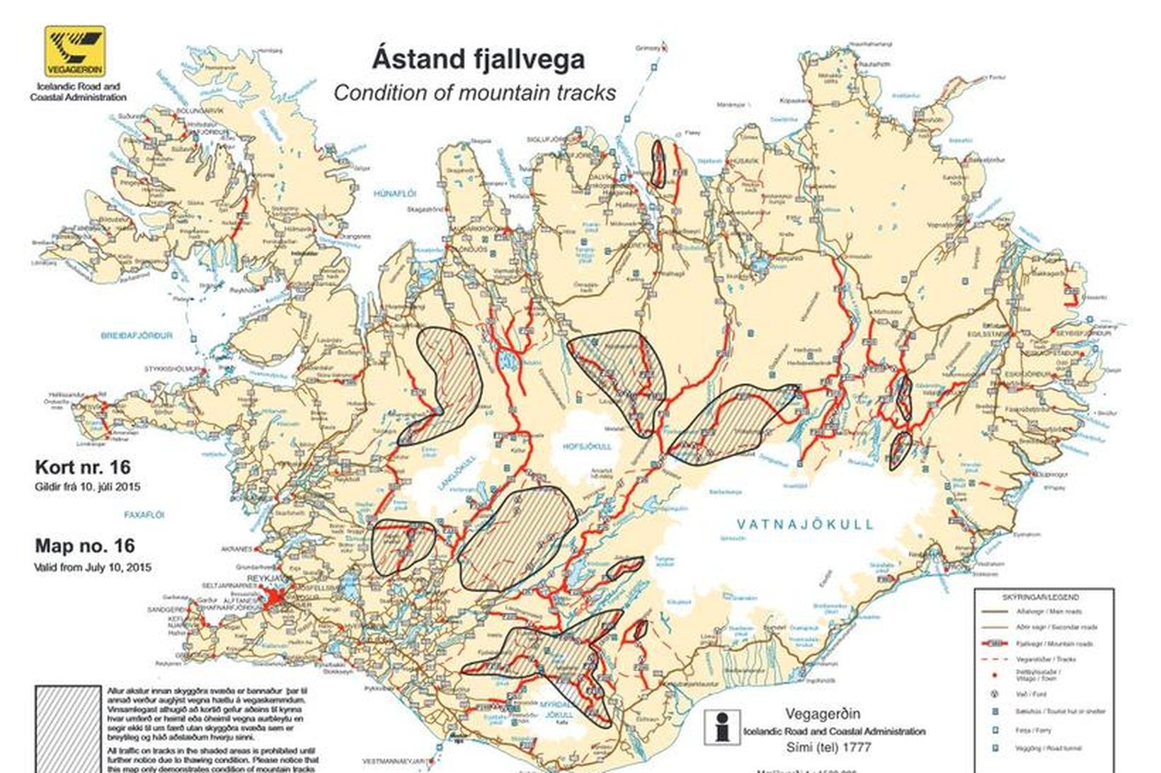 Stór svæði á hálendinu er enn lokuð.