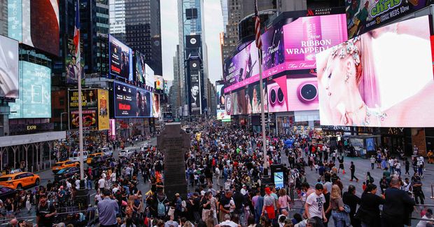 Times-torg í New York-borg er vinsæll ferðamannastaður í Bandaríkjunum.