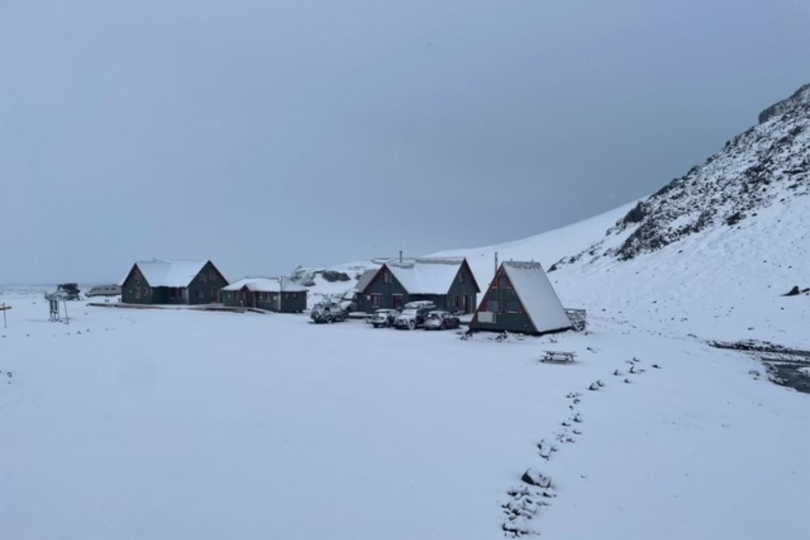 Frá Dreka við Drekagil í morgun þar sem skálaverðir vöknuðu …