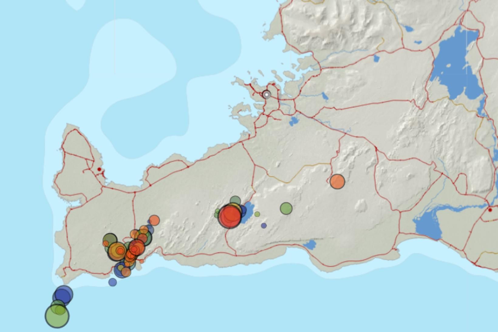 Jarðskjálftar á Reykjanesskaga frá miðnætti í nótt og til kl. …