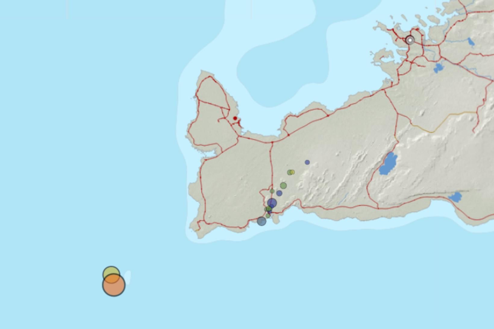 Nokkrir stærri skjálftar hafa orðið skammt frá Eldey úti fyrir …