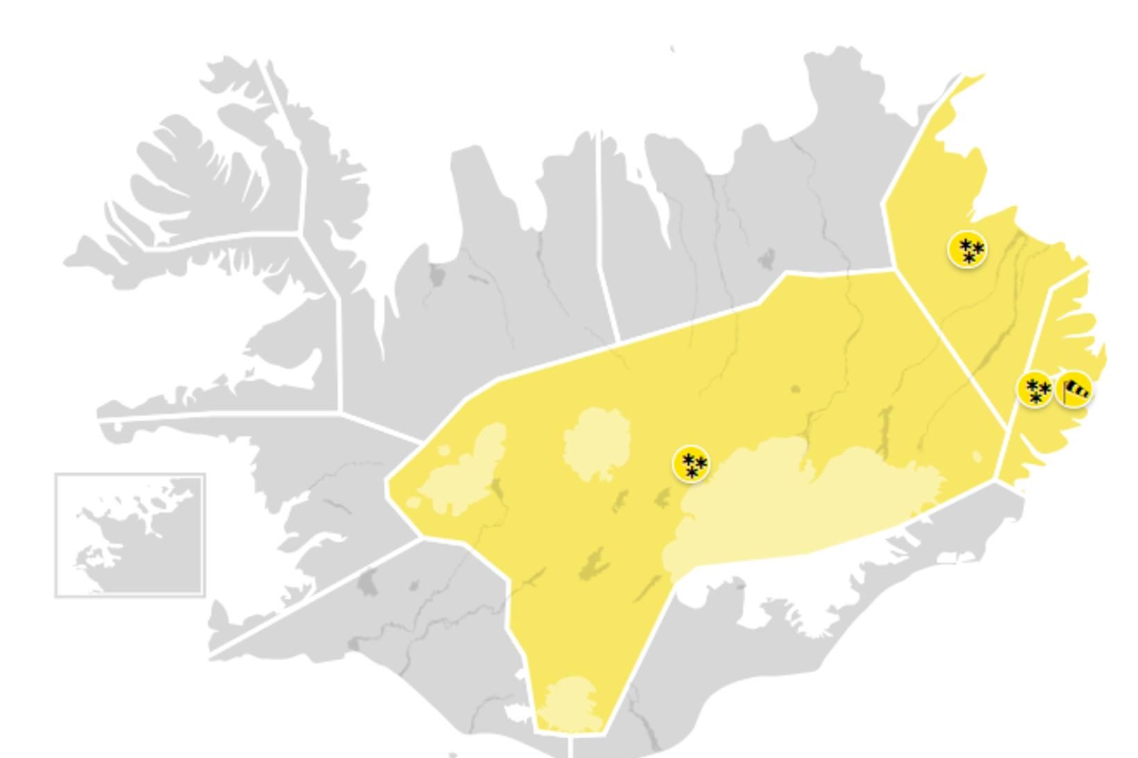 Gul viðvörun hefur bæst við á Norðurlandi eystra.