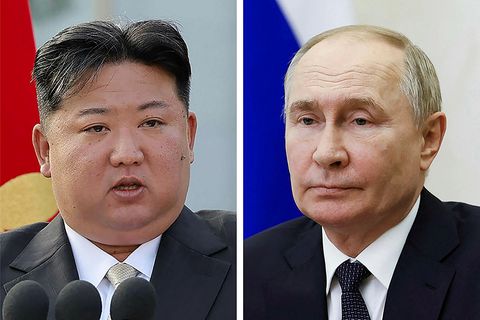 Kim Jong-un og Pútín.