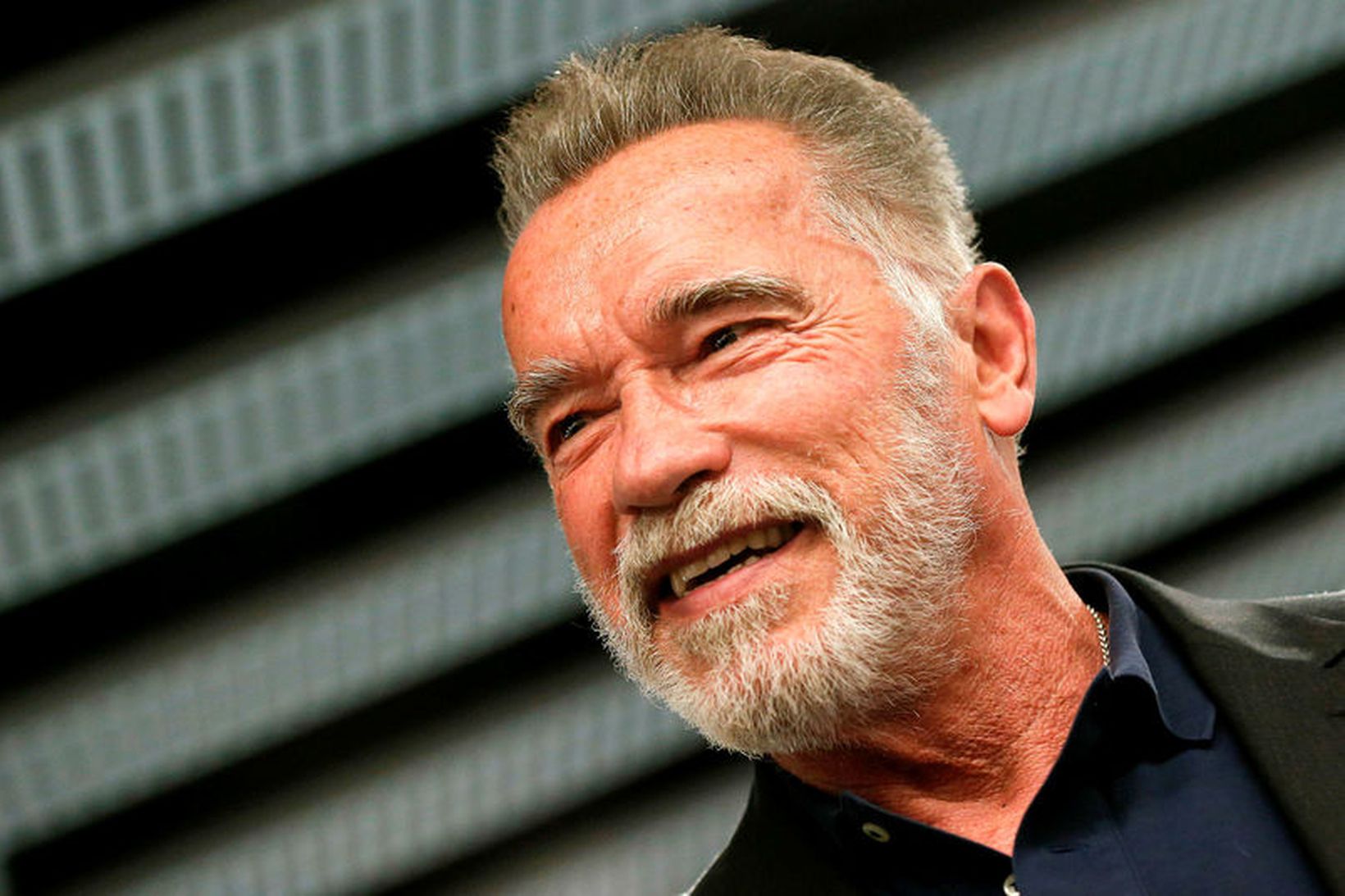 Arnold Schwarzenegger skellir sér í ræktina eftir flug.