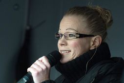 Kathrin Oertel á fjöldafundi Pegida um helgina.