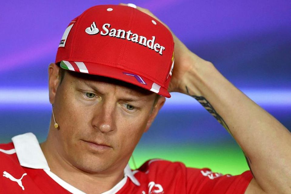 Kimi Räikkönen á blaðamannafundi í Baku í Aserbaísjan í dag en þar verður keppt um …