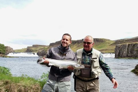 Gylfi Sigurðsson with his first salmon of the day.