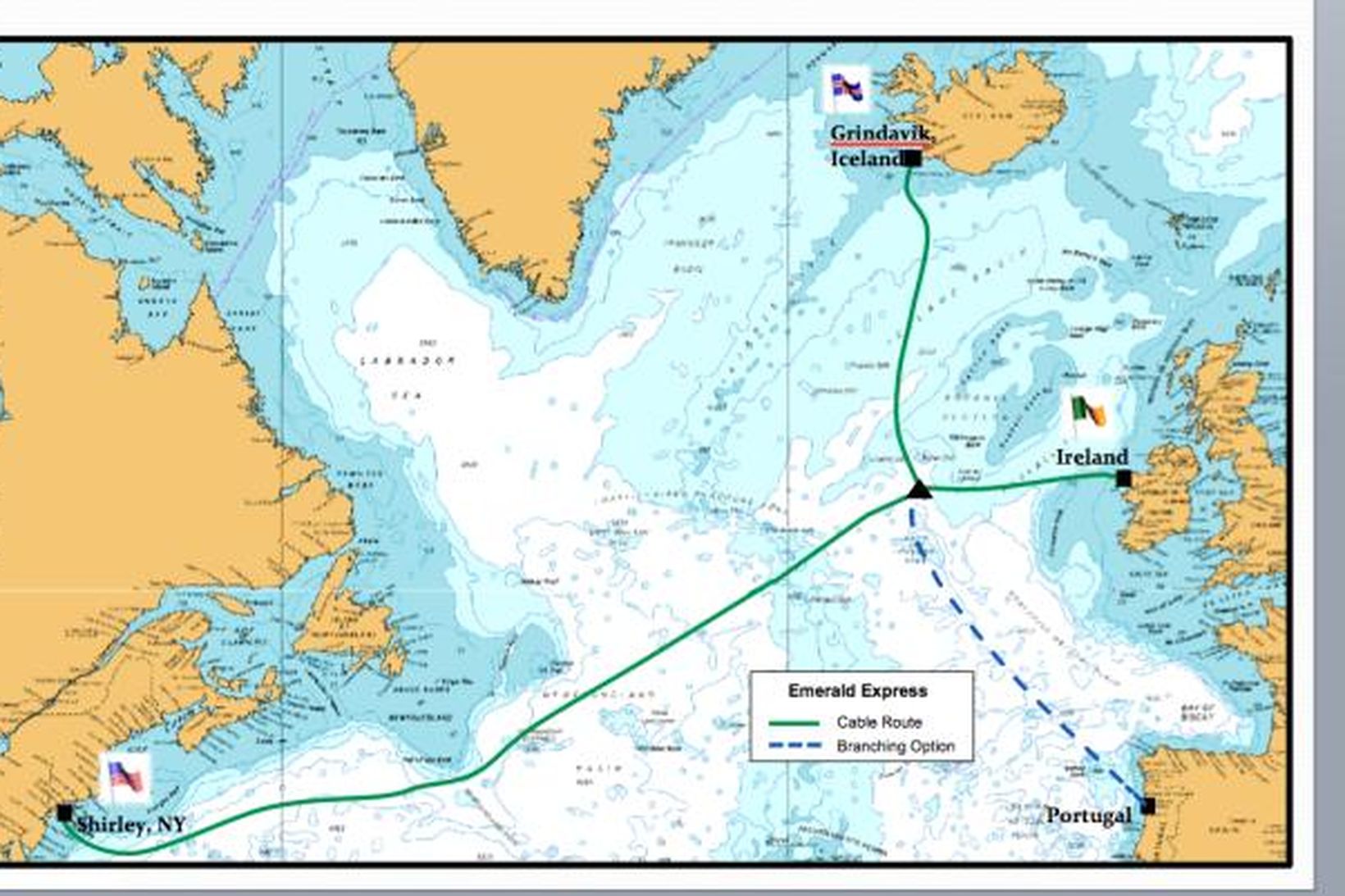 Strengurinn mun liggja frá Long island í Bandaríkjunum til Írlands, …