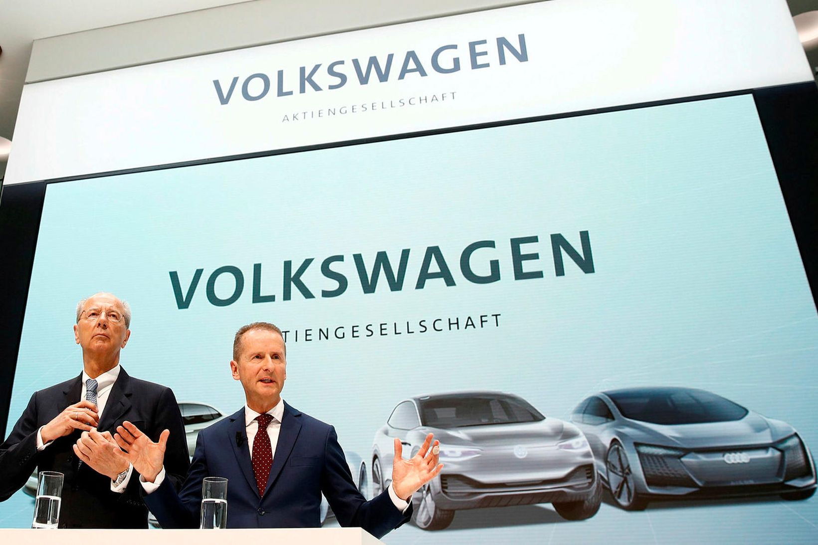 Forstjóri Volkswagen, Herbert Diess, og stjórnarformaður VW, Hans Dieter Pötsch.