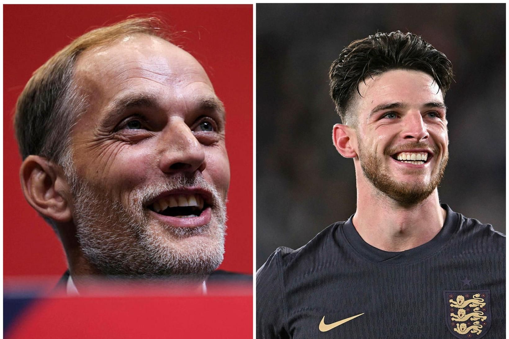 Thomas Tuchel og Declan Rice.