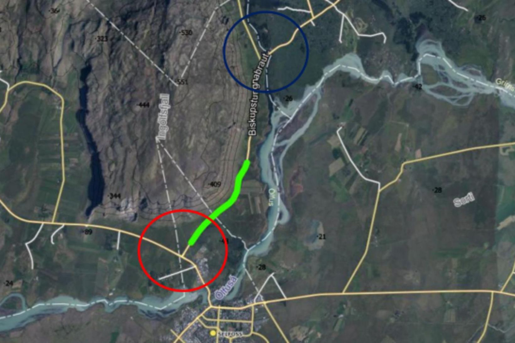 Biskupstungnabraut verður alveg lokað milli Suðurlandsvegar og Grafningsvegar.