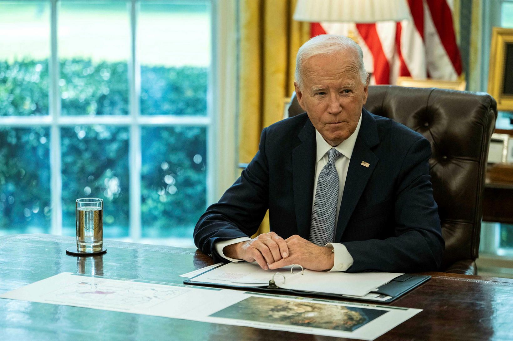 Joe Biden, forseti Bandaríkjanna, er ánægður.