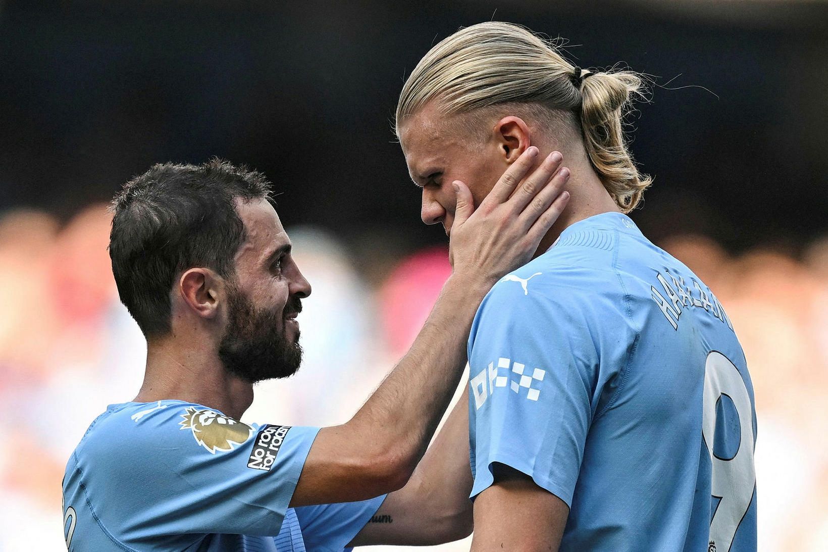 Bernardo Silva og Erling Haaland byrja báðir í kvöld.