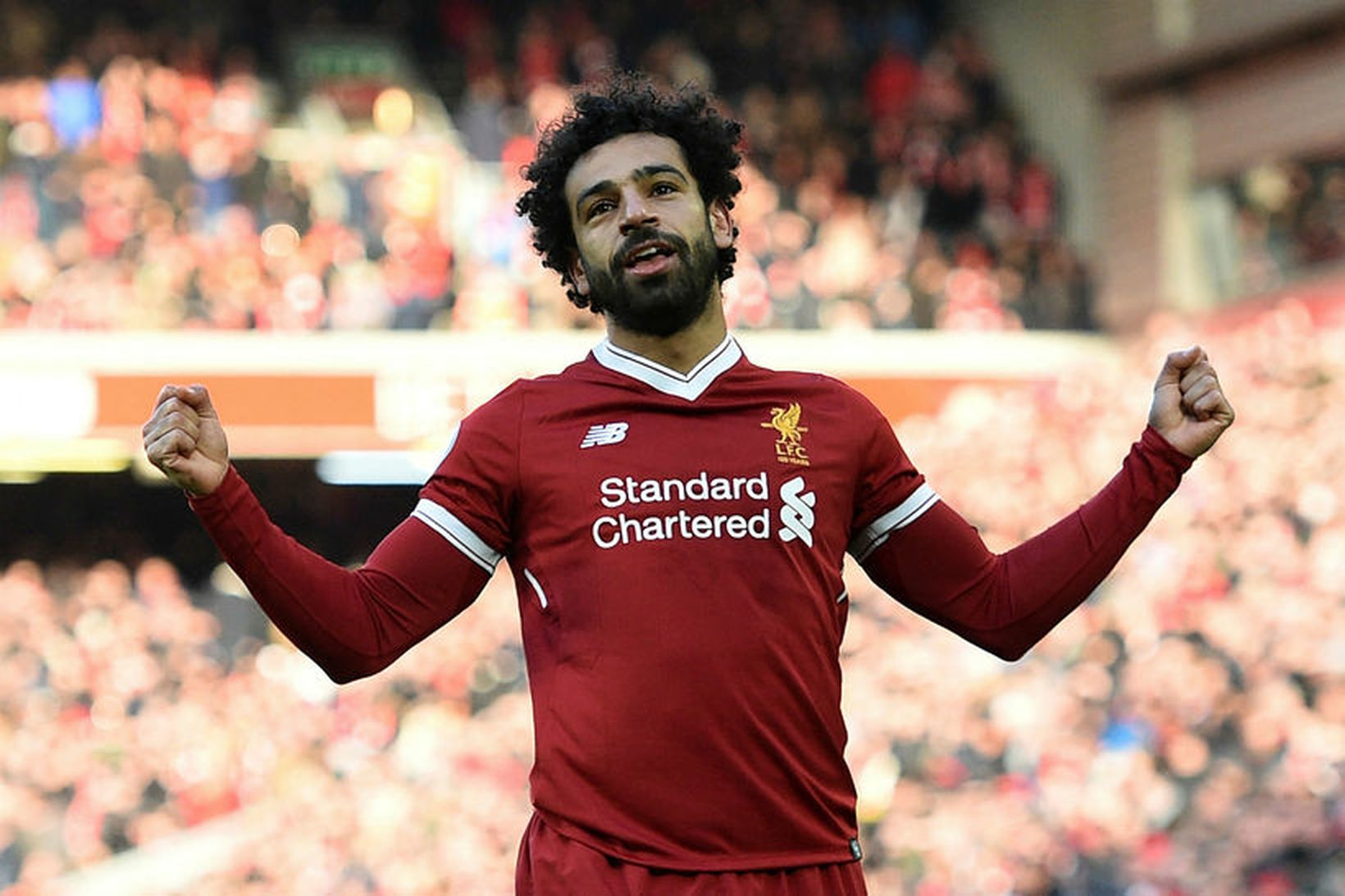 Mohamed Salah fagnar marki sínu fyrir Liverpool gegn West Ham …
