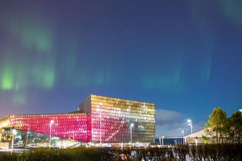 The light sequence in the glass facade of Harpa is changed every couple of months and is by artist Ólafur Elíasson, as is the glass facade of the award-winning building.