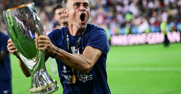 Luis Enrique að fagna sigrinum gegn Tottenham.