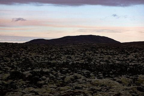 Seen over the lavafield by Grindavík and towards Hagafell where the eruption seems most likely to happen.