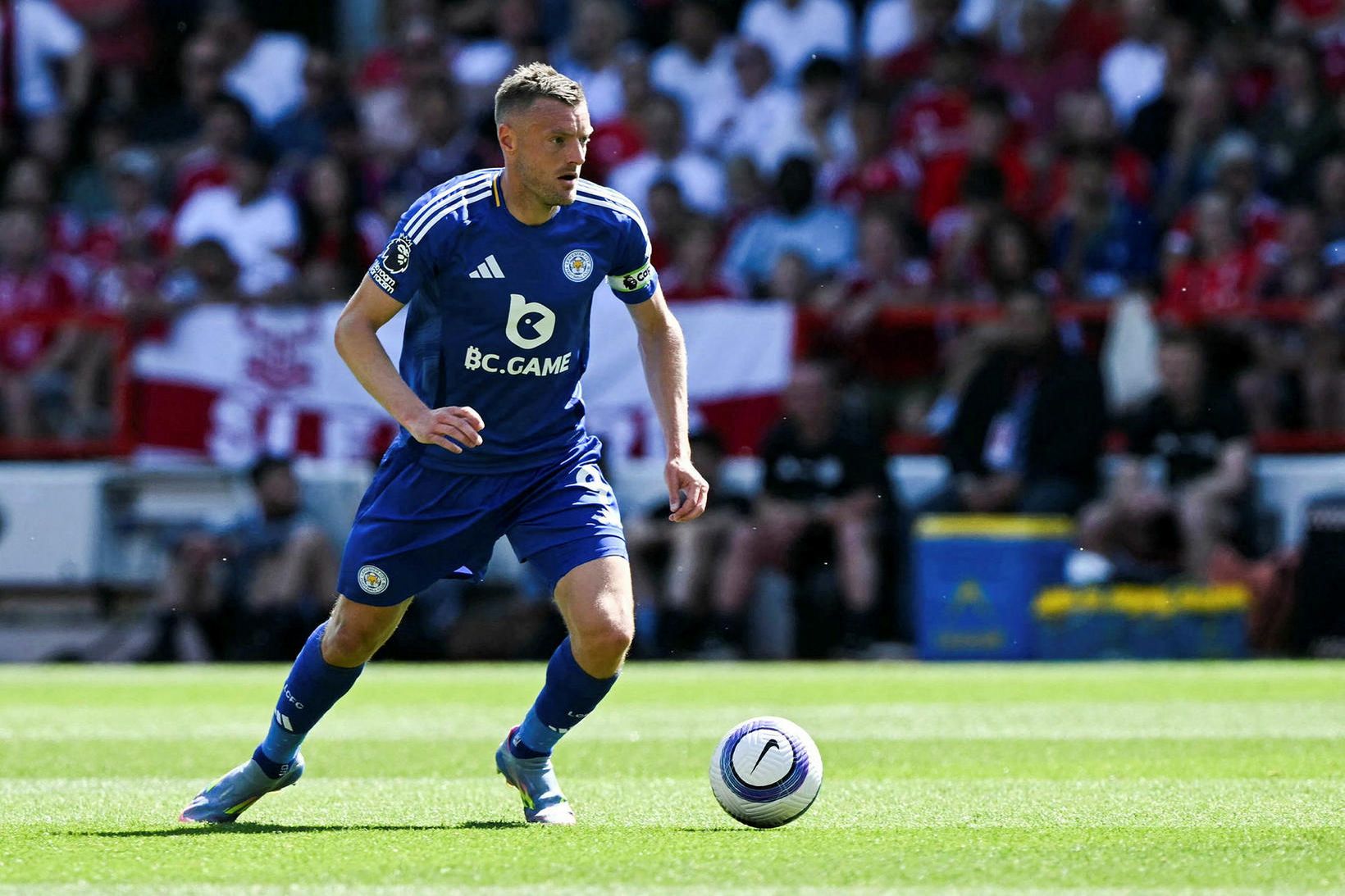 Jamie Vardy kveður Leicester á sunnudaginn.