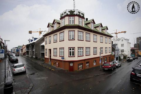 The flat is located inside this lovely building, perfectly located right next to Laugavegur shopping street.