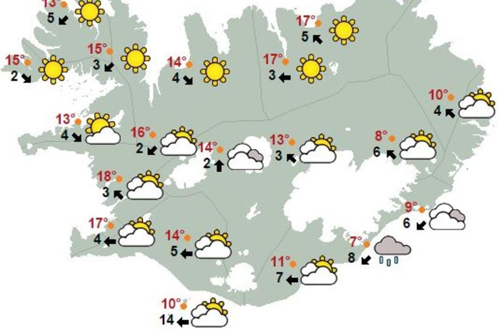 Það verður ljómandi gott veður víðast hvar á landinu næstu …