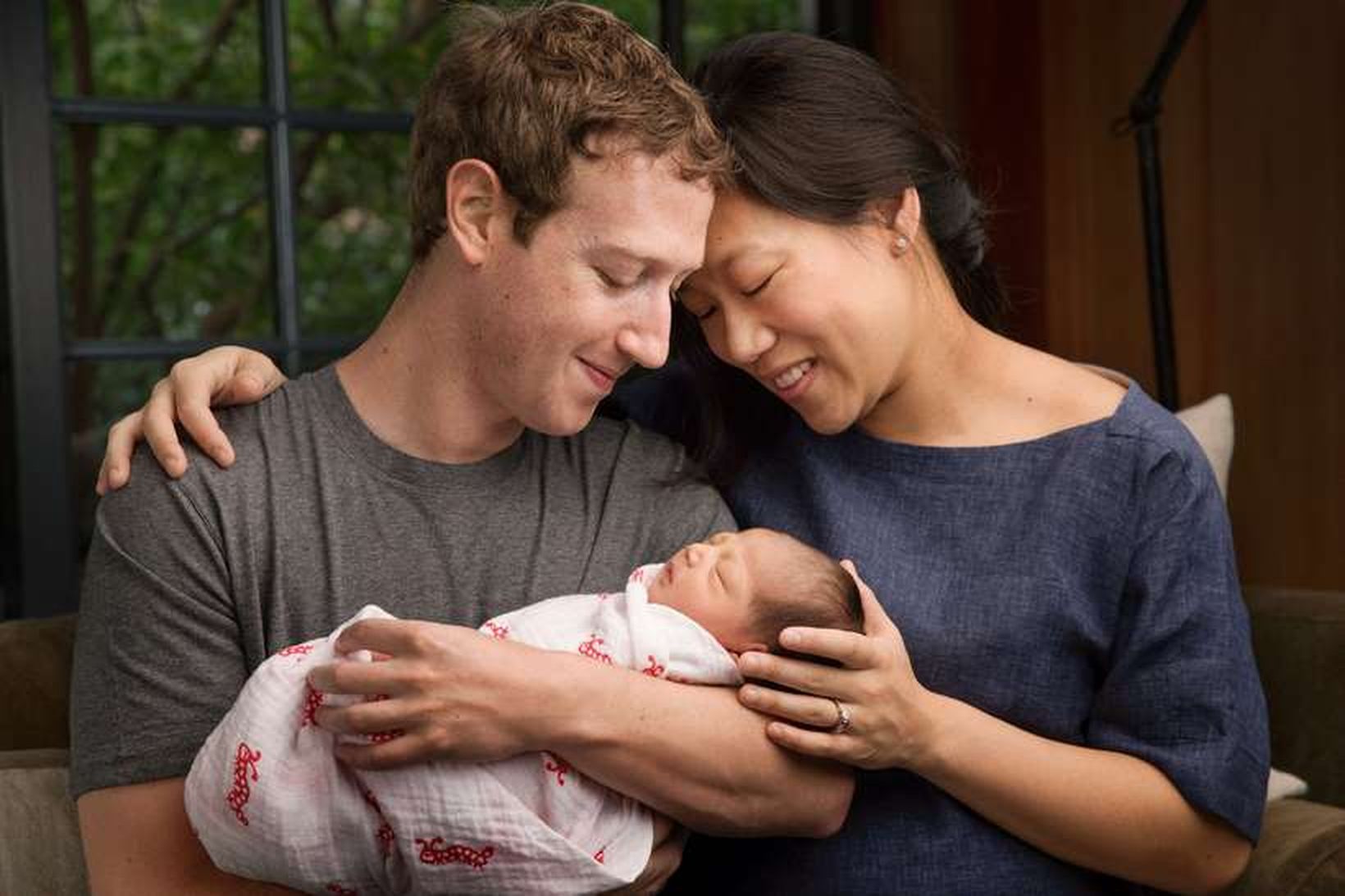 Hjónin Mark Zuckerberg og Priscilla Chan ásamt dóttur sinni Max.