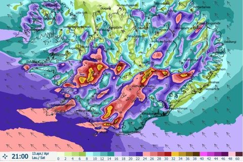 The wind forecast for tomorrow night.