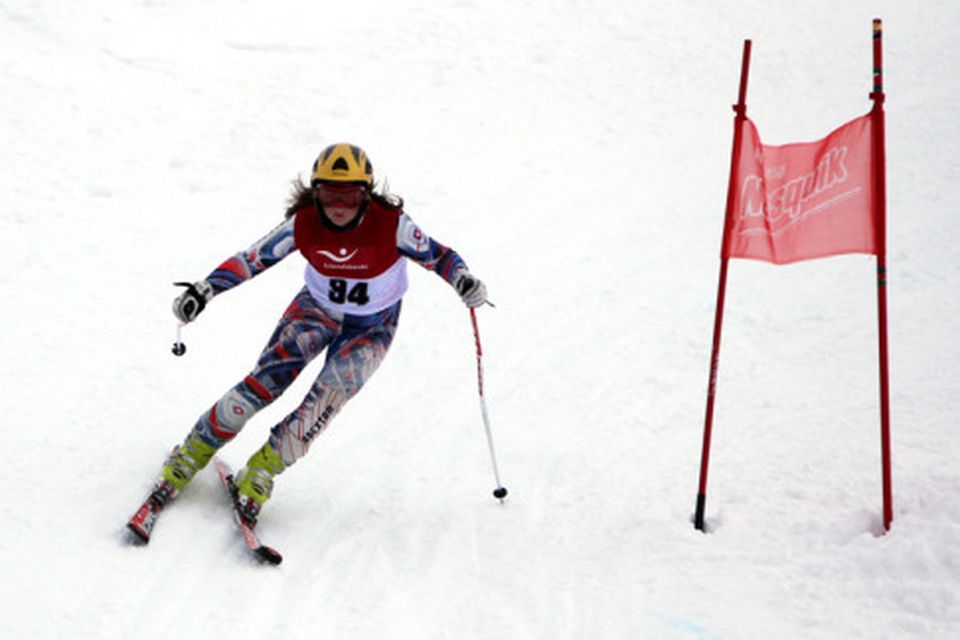 Sandra Smáradóttir Fram í stórsvigi 13-14 ára í morgun.