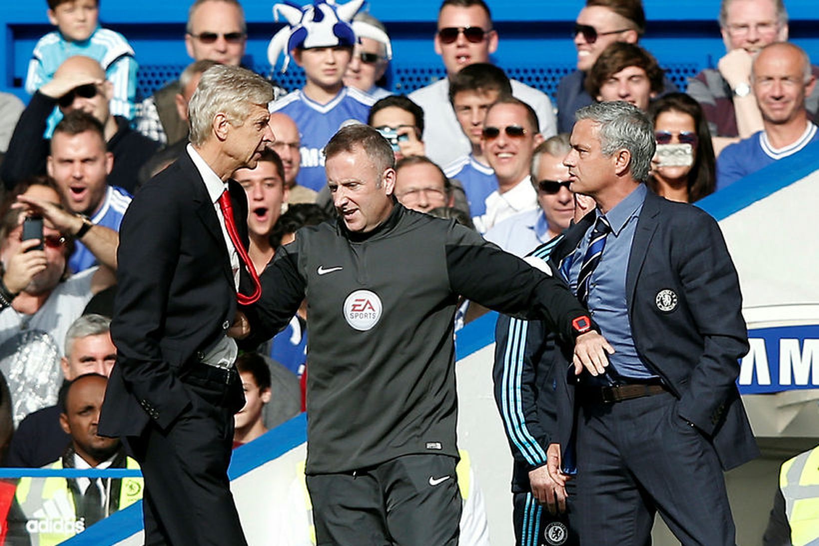 Jose Mourinho og Arsene Wenger í hanaslag árið 2014.