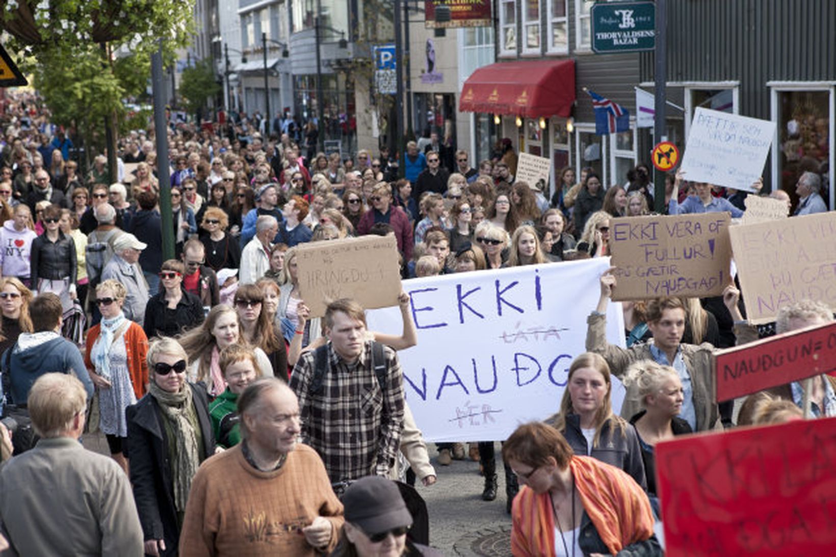 Frá Druslugöngunni svo nefndu í Reykjavík þar sem samstað var …