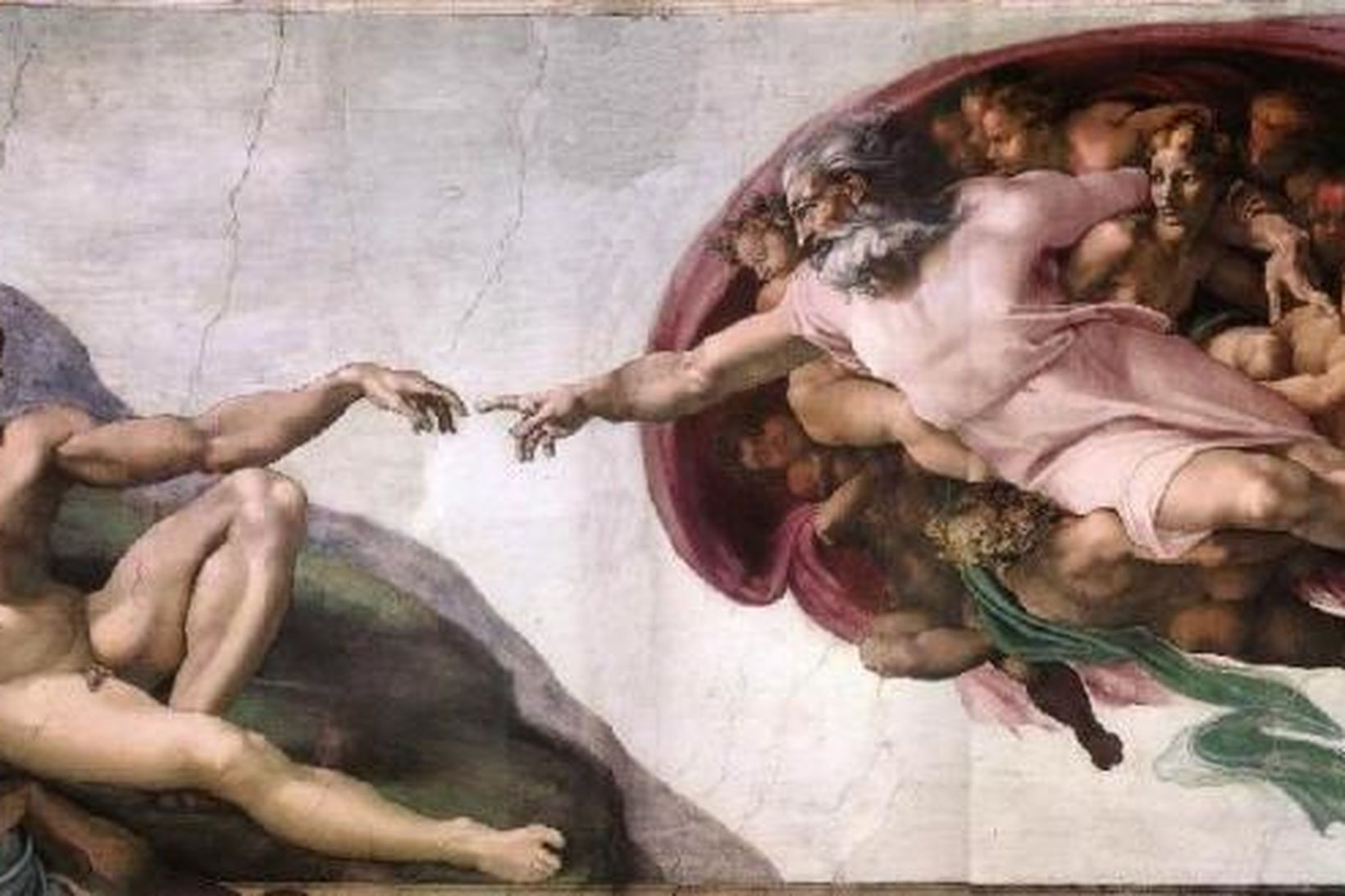 Málverk Michelangelos af sköpun Adams. 18% þátttakenda í könnuninni trúir …