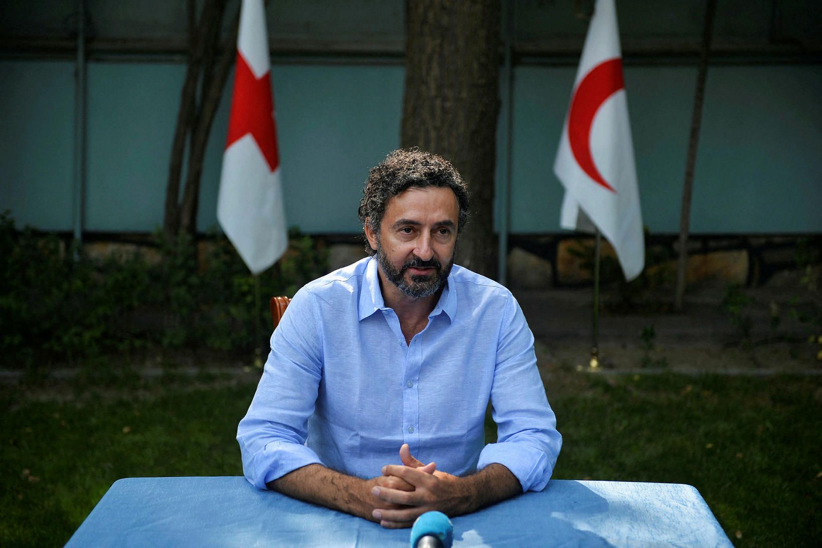 Alexander Matheou, forstjóri IFRC í Asíu, á blaðamannafundinum í Kabúl.