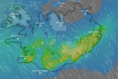 Rain and sleet for Iceland this afternoon.