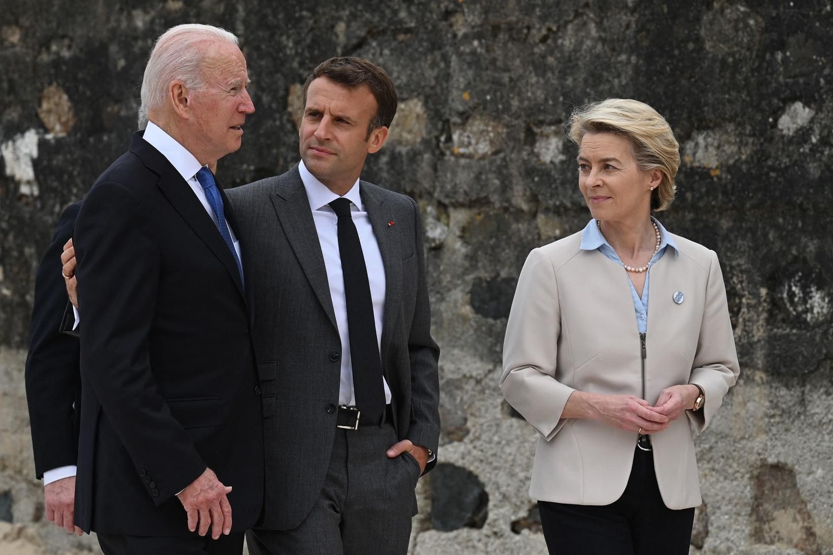 Joe Biden, forseti Bandaríkjanna, Emmanuel Macron, forseti Frakklands og Ursula …