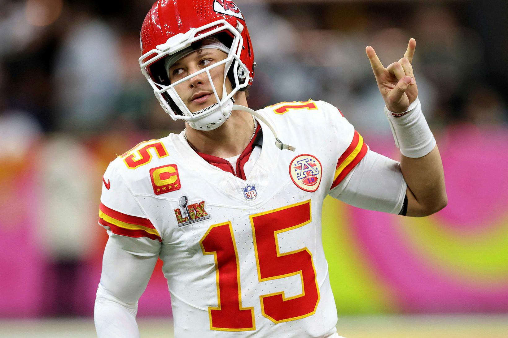 Patrick Mahomes átti ekki góðan dag í gær.