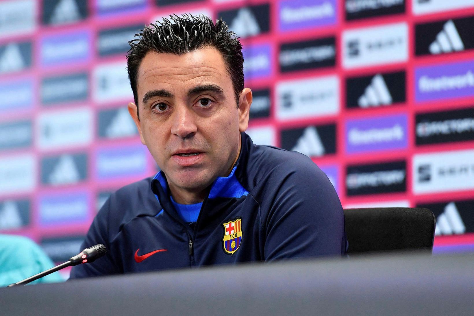 Xavi á blaðamannafundinum í gær.