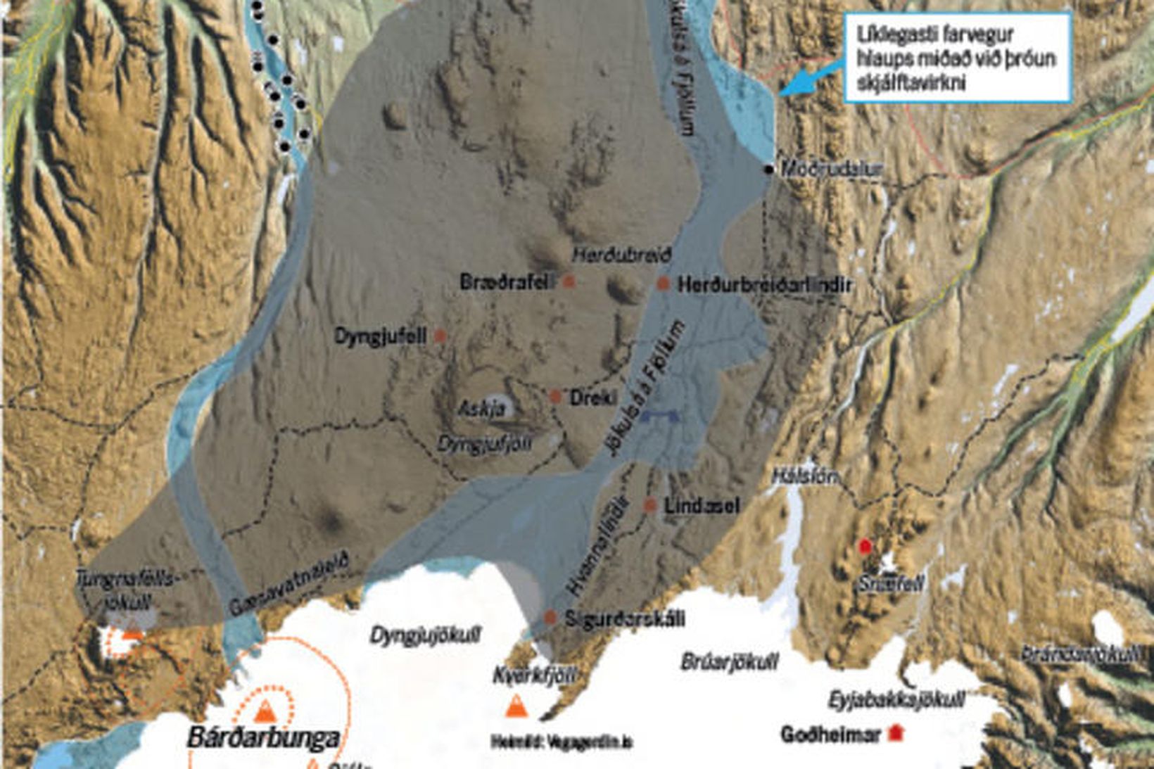 Lokanir á norðausturlandi vegna Bárðarbungu.