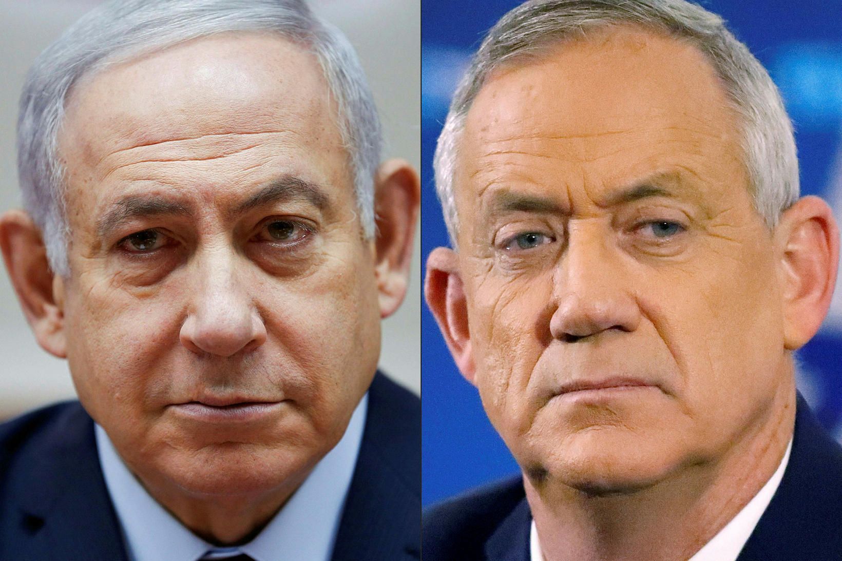 Benjamín Netanjahú, forsætisráðherra Ísraels, og Benny Gantz, formaður Bláhvíta bandalagsins, …