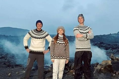The threesome, wearing Icelandic lopi sweaters.