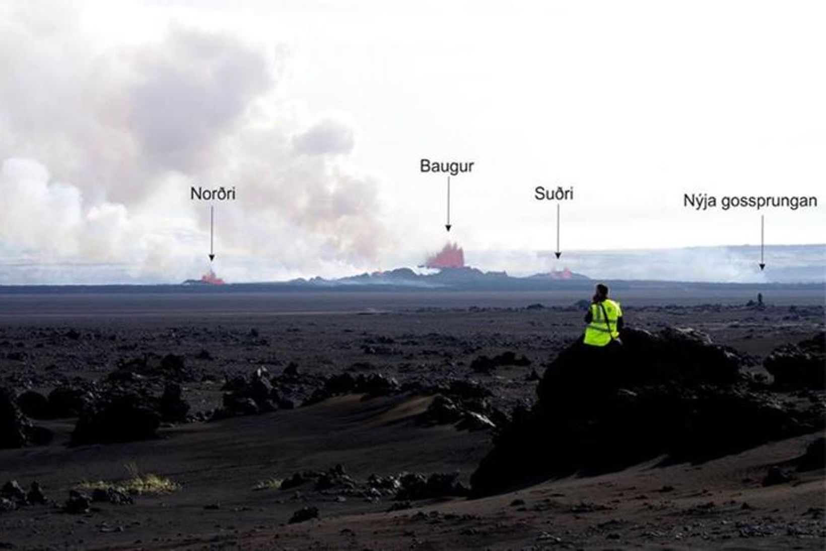 The names of the new craters, Norðri, Baugur and Suðri. …