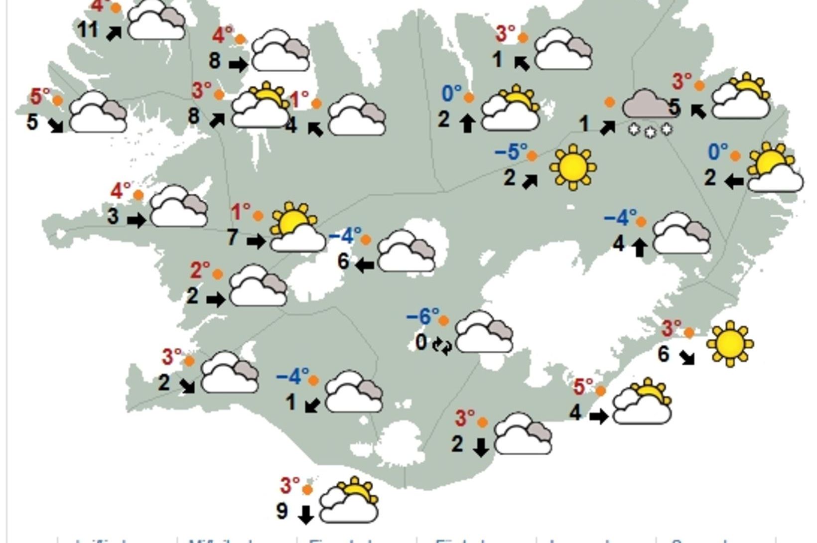 Víða bjartviðri á landinu í dag