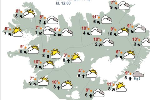 Kort Veðurstofu Íslands klukkan 12 á hádegi.