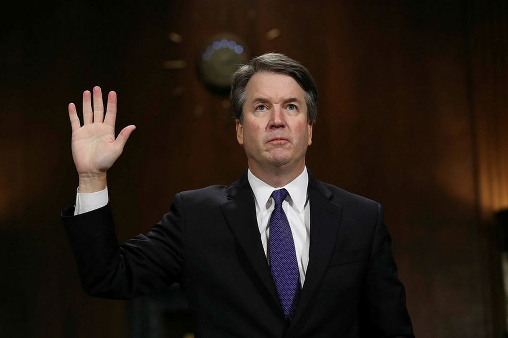 Brett Kavanaugh ber vitni fyrir dómaranefnd öldungadeildar Bandaríkjaþings.