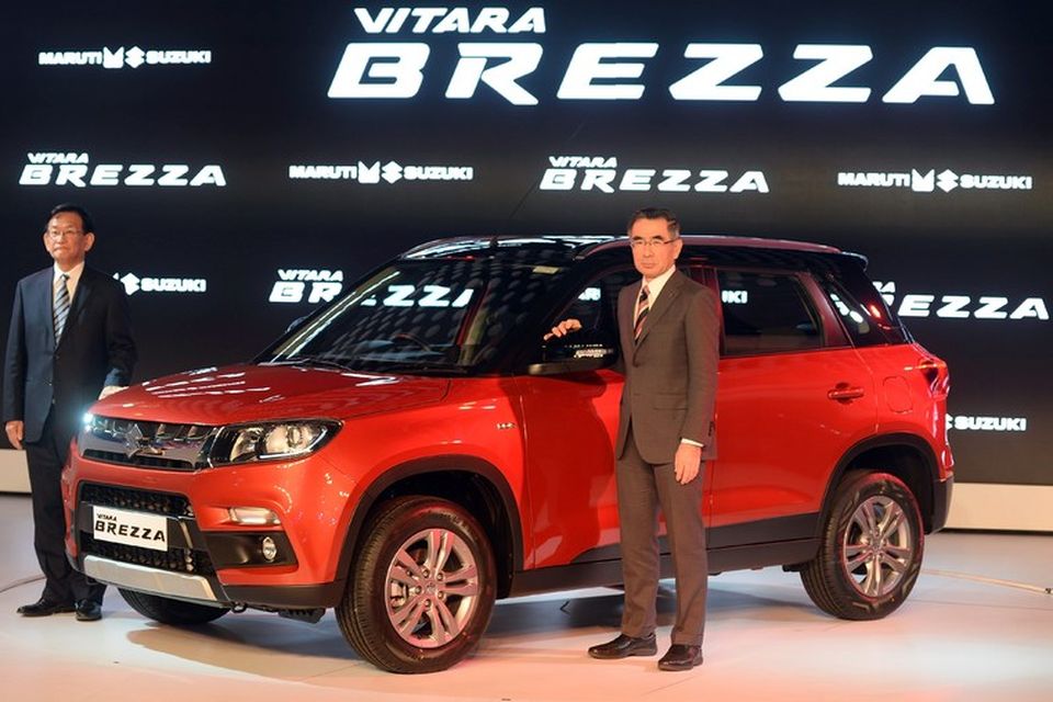 Suzuki Vitara Brezza er sýndur á Auto Expo 2016 í Greater Noida í útjaðri Nýju …