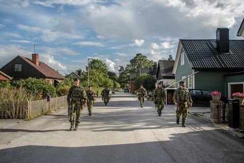 Sænskir hermenn á eyjunni Gotland í Eystrasalti.