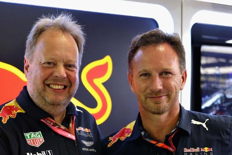 Andy Palmer forstjóri Aston Martin (t.v.) og Christian Horner liðsstjóri Red Bull.