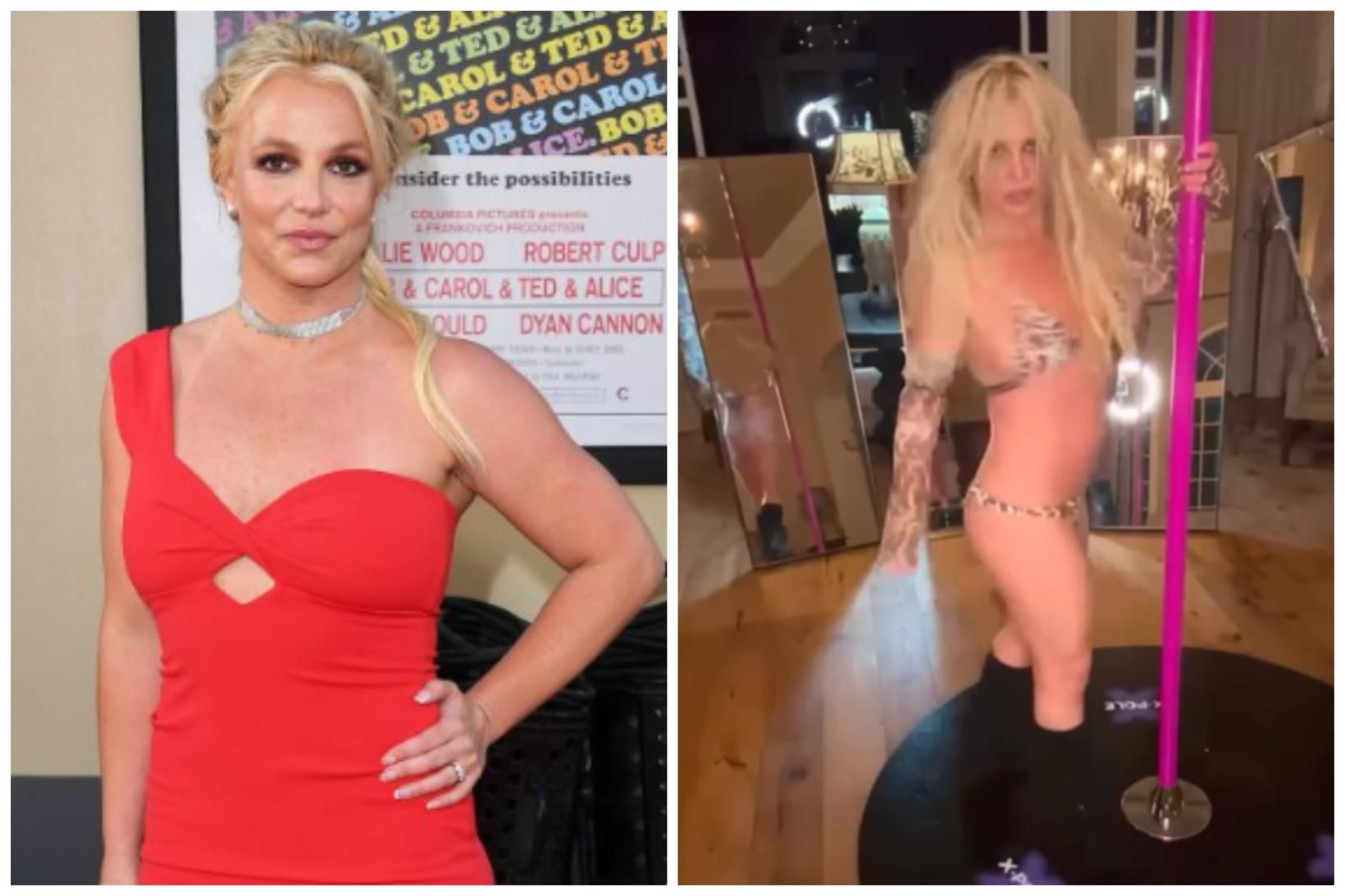 Britney Spears tók snúning í stofunni heima hjá sér.