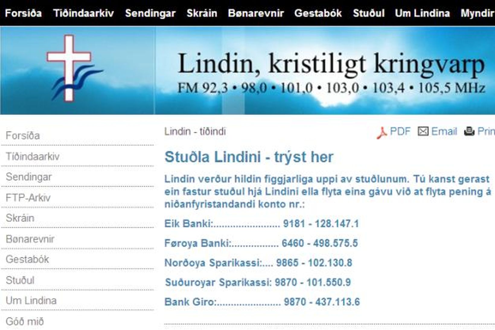 Vefsíða Lindarinnar í Færeyjum, www.lindin.fo.